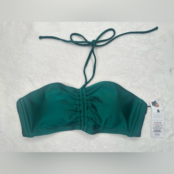 Shade & Shore Women Shirred Front Bandeau Bikini Top Green  Size L (12-14) - Picture 1 of 11